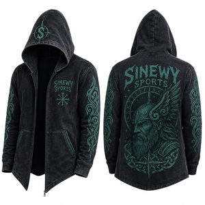 Wholesale Your Brand Gothic Men's Printed Viking Design Over-sized Vintage 100% Cotton Pullover Detressed Hoodie - Product Image 2