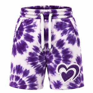 Custom <b>Mens</b> Tie Dye <b>Fleece</b> <b>Shorts</b> With Chenille Embroidery Elastic Waist Drawstring Side Pockets Wholesale Streetwear Production - Product Image 1