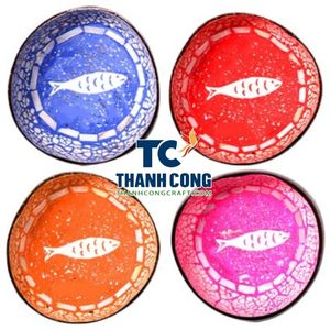 Tazón de Coco Pulido Vintage con Tema Oceánico, Mosaico de Peces Turquesa, Vajilla Ecológica para Regalos - Product Image 2