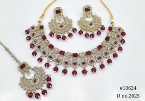 Ensemble collier et boucles d'oreilles Mehendi 10624 en laiton Polki Kundan, aspect émeraude, cadeau de mariage pakistanais pour femmes - Product Image 3