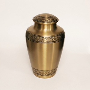 Elegant Hand-Engraved Solid Brass Cremation Urn For Adult Human Ashes Antique Gold Decorative Funeral <b>Memorial</b> <b>Vase</b> For Burial - Product Image 1