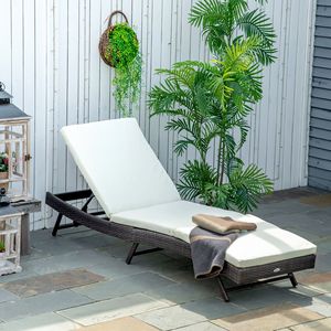 Moderna Sedia a Sdraio Bianca da Esterno in Vimini con Schienale Regolabile in Rattan PE e Cuscino Confortevole per Hotel e Bordo Piscina - Product Image 2