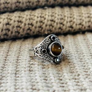 Fashionable Latest Tiger Eye Gemstone <b>Ring</b> Oxidized Silver plated Filigree Chunky <b>Ring</b> <b>Statement</b> Wholesale <b>Ring</b> For Women - Product Image 3