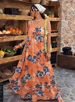 Robe longue décontractée d'été pour femme grande taille à imprimé floral, bretelles spaghetti, coupe ample et respirante, 100 % polyester