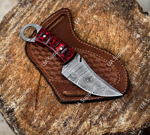 มีดล่าสัตว์และตั้งแคมป์เหล็กดามัสกัสคุณภาพสูงจาก UA Supplies ด้ามไม้พะยูง พร้อมรูจับนิ้ว จับกระชับมือ ปลอกหนัง OEM - Product Image 2