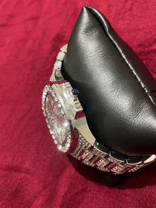 Montre mécanique de luxe pour homme, plaquée platine, sertie de diamants de laboratoire, cadran carré numérique, bracelet en acier inoxydable de 20 mm, résistance à l'eau 5 BAR - Product Image 6