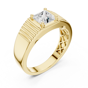 Bague solitaire pour homme en or jaune 18 carats avec diamant de laboratoire taille princesse, bague chevalière impériale, bague moderne pour gentleman, plaqué or - Product Image 3