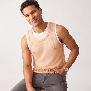 Camiseta sin mangas de malla transparente transpirable para hombre, cuello redondo, estilo deportivo, chaleco transparente, corte personalizado - Product Image 3