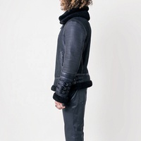 Bomber en cuir de mouton B-3 avec blouson noir en fausse fourrure