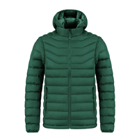 Veste matelassée à capuche verte pour homme, coupe-vent, couleur unie, fermeture éclair, vêtement d'hiver décontracté, coupe régulière, rembourrage en fibre de polyester 100%