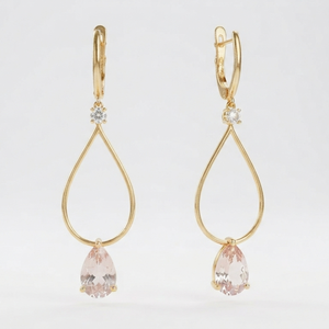 Gold Plated <b>Sterling</b> <b>Silver</b> Cute Pear Shape Dangle Hoop Earrings Rose Quartz Gemstone Drop Jewelry for Women - Product Image 1
