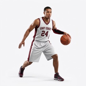 Uniforme de Baloncesto East Coast para Hombre, Blanco y Marrón, 24, Conjunto de Camiseta y Pantalones Cortos de Poliéster Transpirable, Ropa Deportiva para Adultos - Product Image 1