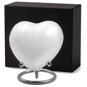 Urne funéraire blanche en forme de cœur avec support métallique pour cendres humaines adultes, souvenir personnalisable, urne en forme de cœur - Product Image 1