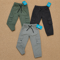 Pantalon cargo enfant personnalisé avec logo, taille élastique, multi-poches, en sergé de coton, pour garçons, vente en gros, lot en stock