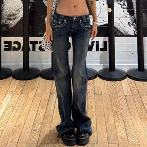 Jeans American Vintage Y2K para Mujer, Pantalones Vaqueros de Pierna Ancha, Cintura Baja, Ajustados y Sexys, Moda Urbana Femenina - Product Image 6