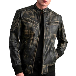 Veste en cuir vintage pour homme, col matelassé, fermeture éclair, coupe classique, streetwear, vêtements d'extérieur pour l'hiver - Product Image 3