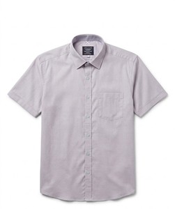 Men's Light Grey Short Sleeve Cotton Poplin Casual Shirt Turn-<b>down</b> Collar Solid Color Breathable Summer Wear - Product Image 3
