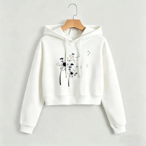 Hoodie Fashion <b>Cat</b> Flower Print Autumn Winter Cropped Sweatshirt Crop <b>Top</b> Sweatshirts Gothic Casual Style Clothes - Product Image 3