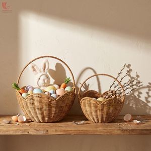Round Handcrafted Wicker Easter Baskets Set Of 2 <b>Rustic</b> Storage For Living Room Neatening Eco Friendly Plant Fiber - Product Image 1