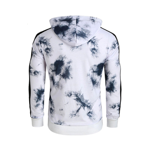 <b>Men</b> <b>Tie</b>-Dye Hooded Sweatshirt Regular Fit Casual Knitted Pullover With Pocket White And <b>Black</b> Pattern - Product Image 2