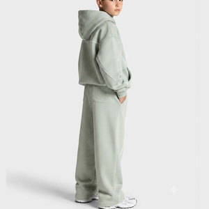 Boys Loose Fit Solid Color Hooded Tracksuit Full Length Cotton Casual Wear Autumn With Side Pockets Elastic Waist Kids Clothes - Product Image 2
