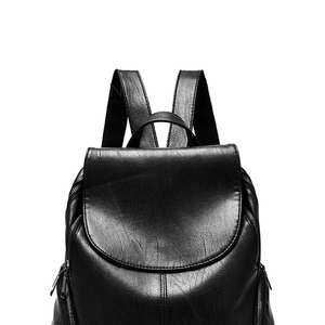 Trendy Wholesale Custom Logo <b>Black</b> Leather Flap <b>Backpack</b> Purse <b>Womens</b> School Vertical Zipper Travel Casual Daypack Bookbags - Product Image 4
