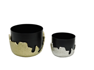 Ensemble de bols modernes en aluminium noir avec base texturée or et argent - Plateau de service rond décoratif de luxe, centre de table - Product Image 3