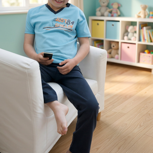 Pyjamas longs en jersey 100% coton, motif uni, ensembles de vêtements pour garçons, avec délai de livraison d'échantillon de 7 jours - Product Image 3