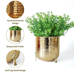 Luxury Hammered Metal Flower Pot with <b>Stand</b> Decorative Indoor Planter <b>for</b> Living Room Home Office and Hotel Decor - Product Image 2