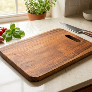 Tabla de cortar de madera maciza natural con ranura para jugos y orificio para colgar |   Bandeja de Madera Multiusos para Servir Carne, Frutas y Verduras - Product Image 4