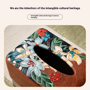 Boîte à mouchoirs en bois rectangulaire exquise avec motifs floraux pour chambre à coucher et salon - Product Image 2