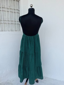 Green Polka Dot Sleeveless A-Line Maxi Dress Square Neck Cotton Casual <b>Summer</b> Wear Open Back <b>Summer</b> Vacation Beach Dress - Product Image 5