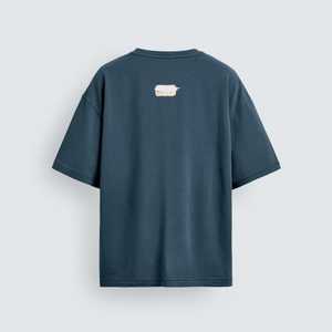 T-shirt décontracté pour homme, bleu foncé, coupe oversize, manches courtes, col rond, avec imprimé au dos, jersey 100% coton, coupe classique - Product Image 1
