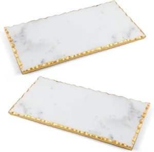 Plateau en marbre de qualité supérieure avec bordure dorée – Planche de service décorative pour le thé, les gâteaux et les apéritifs – Vente en gros - Product Image 4