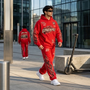 Racing Men's <b>Red</b> Tracksuit Oversized <b>Hoodie</b> Sweatpants Set Streetwear Tracksuit Custom Embroidery Logo Heavyweight Cotton Two - Product Image 3