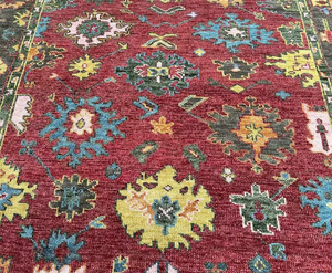 Tapis en laine noué à la main de style Oushak turc traditionnel |   Tapis d'appoint oriental vintage rouge fait main pour intérieur de luxe - Product Image 1