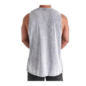Men's Eco-Friendly 100% Cotton <b>Striped</b> Gym Tank <b>Top</b> O-Neck Knitted Breathable Casual <b>Red</b> Stripe Pattern Front Logo Customized - Product Image 4