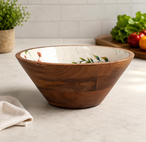 Bol à salade en bois fait main avec motif floral, style nordique, pour fruits et légumes, finition bois naturel - Product Image 3