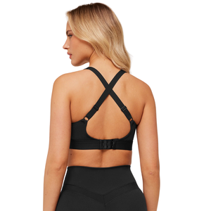 Sujetador Deportivo con Logotipo Personalizado para Mujer, con Frente Fruncido, Nailon y Elastano, Secado Rápido, Top de Yoga Acolchado, Ropa Deportiva para Gimnasio, Color Negro Sólido - Product Image 2