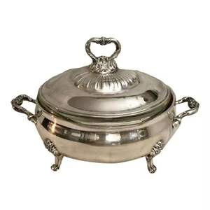 Plat de service en acier inoxydable de luxe avec couvercle, bol chauffe-plats décoratif vintage, vaisselle pour hôtel et restaurant - Product Image 1