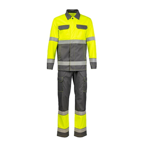 Traje de Trabajo de Seguridad de Alta Visibilidad en Amarillo y Gris con Logotipo Personalizado, Traje de Dos Piezas para Construcción e Ingeniería, Uniforme de Alta Visibilidad - Product Image 1