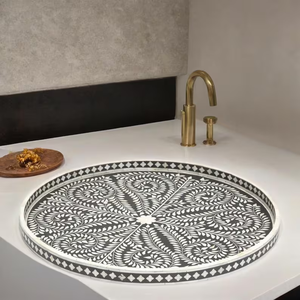 Bone Inlay Floral Tray – Handmade Decorative Serving Tray for Coffee <b>Table</b>, <b>Vanity</b> & Home Décor - Product Image 4