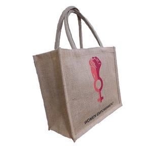 Grand sac à main de créateur en jute à logo personnalisé quantité minimale de commande fourre-tout écologique réutilisable en toile de jute lavable 50pcs sacs écologiques d'épicerie de marque - Product Image 2