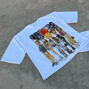 เสื้อยืดโอเวอร์ไซส์ทรงบ็อกซี่สำหรับผู้ชาย ผ้าฝ้าย 100% ระบายอากาศได้ดี แห้งเร็ว ลายกราฟิก สไตล์ไฮสตรีท - Product Image 4