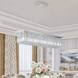 Lampadario Moderno a 8 Luci in Cristallo Bianco Rettangolare, Lampada a Sospensione Contemporanea per Sala da Pranzo, Design Chic a Goccia di Pioggia - Product Image 1