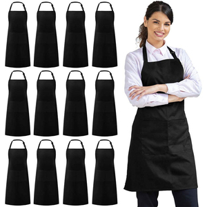 Tablier unisexe en coton avec poche, bretelles réglables, manches courtes, détection d'aiguilles, pour restaurant et bar, en tissu tissé, fermeture à bouton-pression - Product Image 3