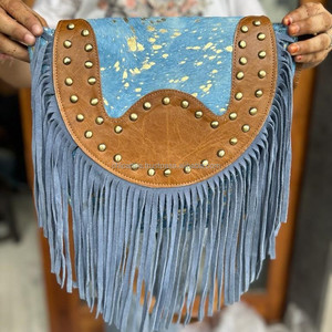 กระเป๋าถือขอบสีฟ้าสีฟ้าของผู้หญิงกระเป๋าขอบสีฟ้าหนังกลับสไตล์ตะวันตกใหม่ - Product Image 3