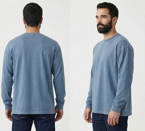 T-shirt unisexe à manches longues col rond 100 % coton, décontracté, uni, en jersey, coupe oversize - Product Image 3