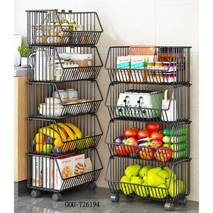 Étagère de rangement à paniers métalliques roulante pour fruits et légumes, chariot à 5 niveaux carré, rangement de cuisine - Product Image 2