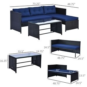 Set da Giardino in Rattan a 3 Pezzi: Divano, Chaise Longue e Tavolo a L con Cuscini Morbidi e Piano in Vetro Temperato - Product Image 3